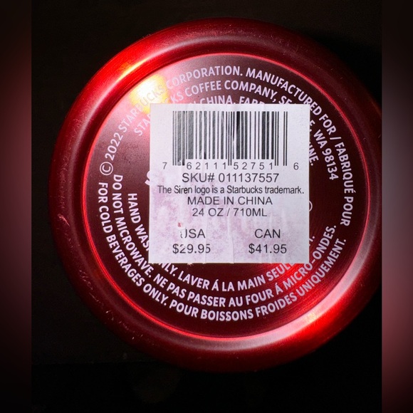 STARBUCKS Red Metallic Spiral Tumbler 2022 Christmas 24oz - Picture 7 of 7